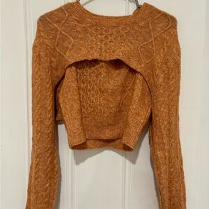 Free People Knit Crop Top Womens XS Brunt Orange 2 Piece Cut Out Set